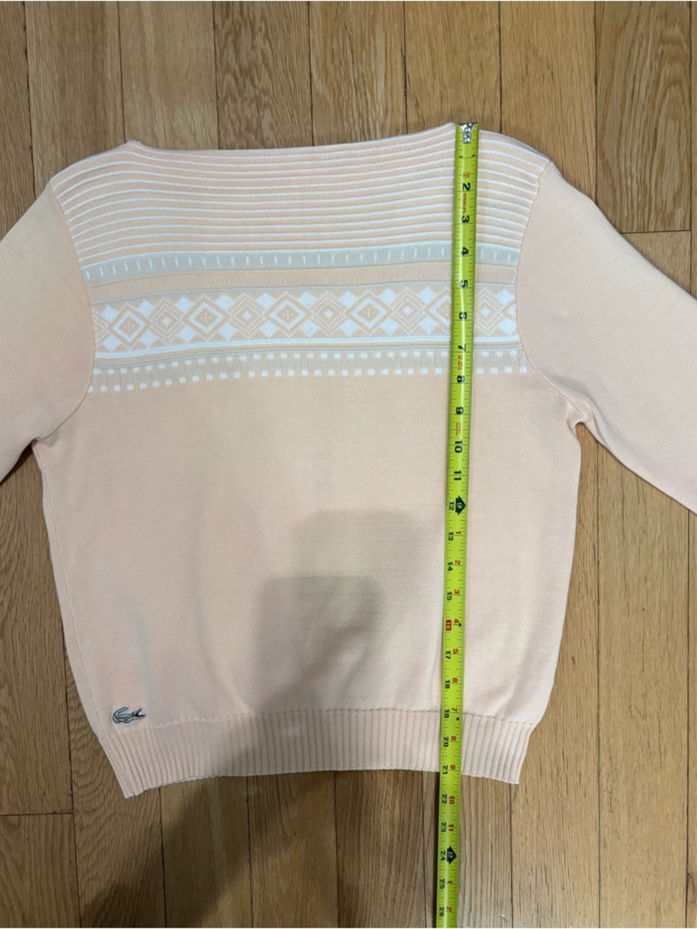 RARE Vintage LACOSTE Archival Jacquard Boatneck Sweater - Peach 100% Cotton - Picture 5 of 9